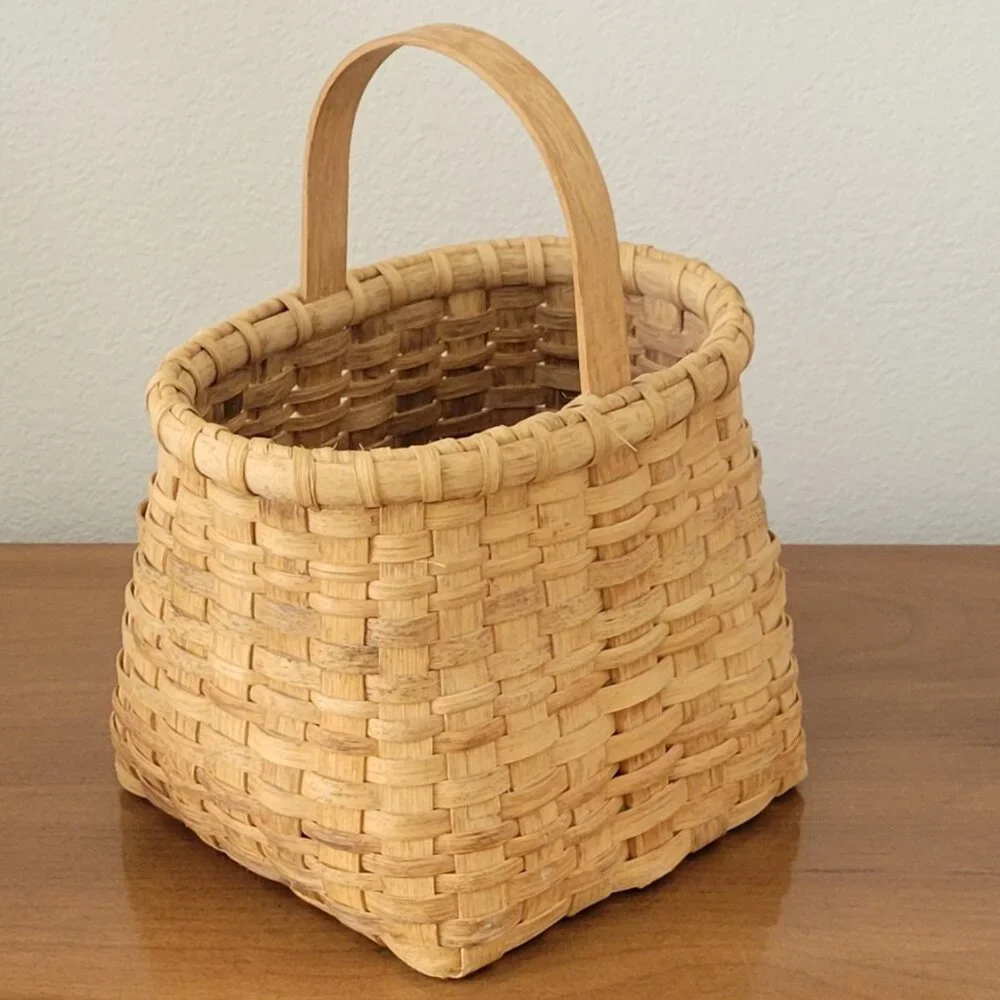 Hand Made Woven Split Wood Wine Basket Sturdy Unsigned Vintage Farmhouse